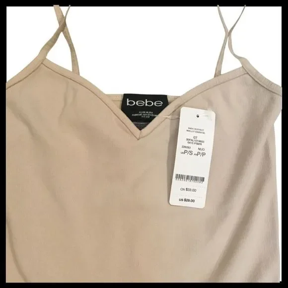 NWT, BEBE Nude V-Neck Bodysuit w/Spaghetti Straps - Small - Picture 3 of 4